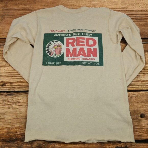 Red Man Chewing Tobacco Snuff Tropix Vintage Henley Shirt Mens‎ Size Small - Picture 1 of 11